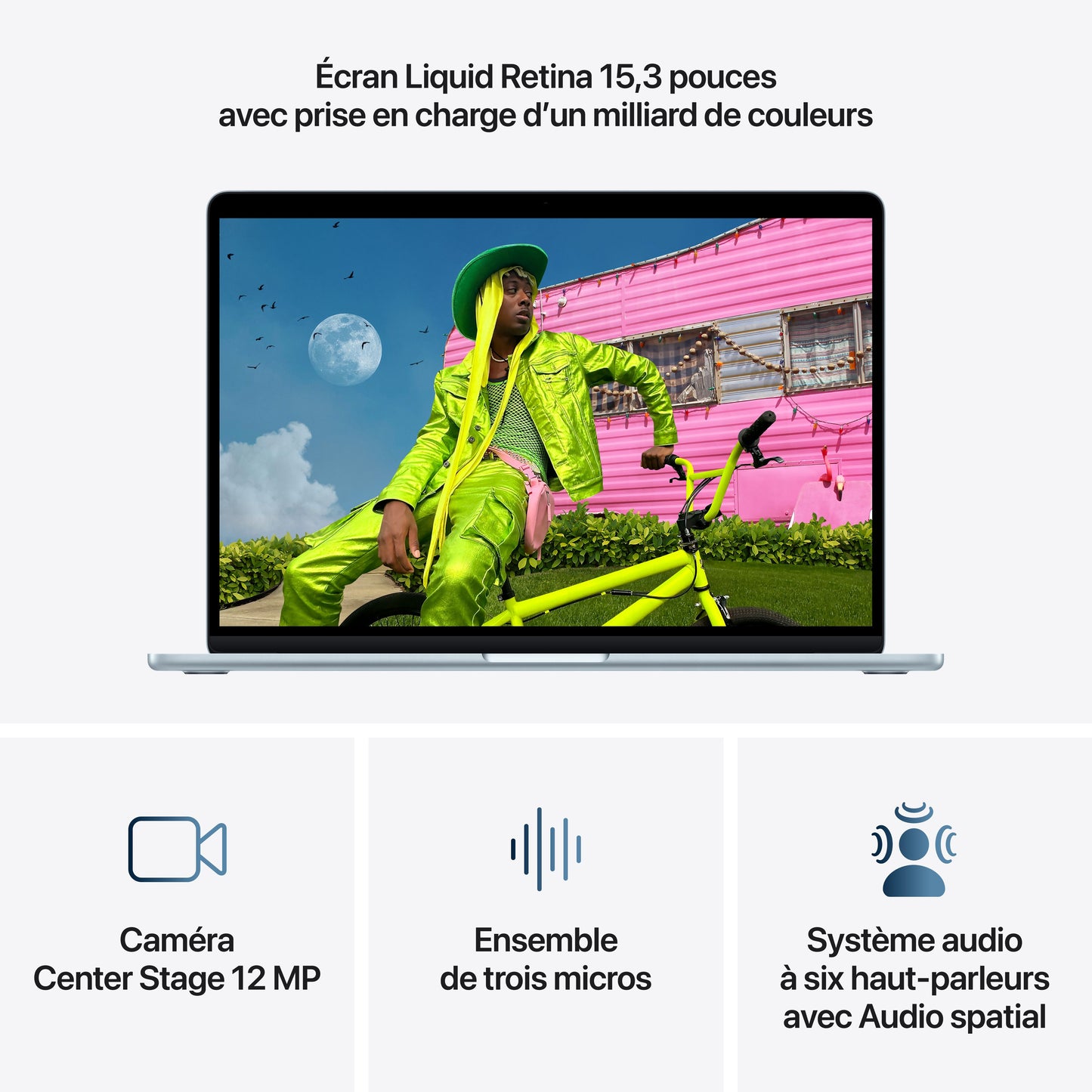 MacBook Air 15 pouces: Puce Apple M5 avec CPU 10 cœurs et GPU 10 cœurs, 512 Go SSD - Ciel