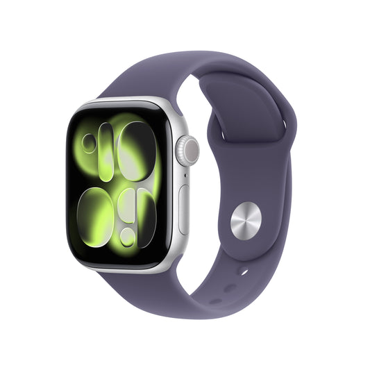 Apple • Apple Watch Series 11 • Argent 42 mm • Bracelet Sport brume violette (S/M)