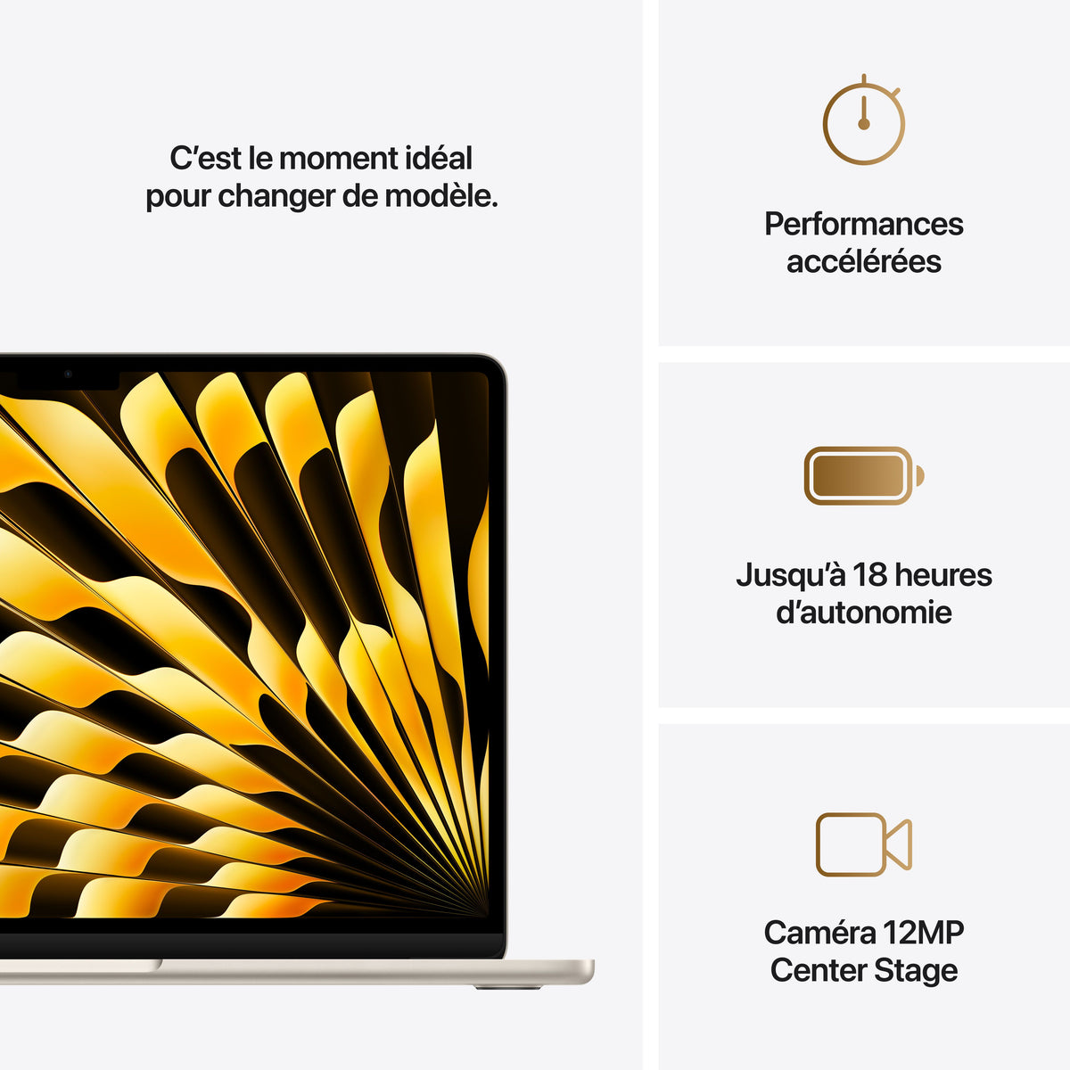 MacBook Air 13 pouces: Puce Apple M4 avec CPU 10 cœurs et GPU 8 cœurs, 256 Go SSD - Lumière stellaire