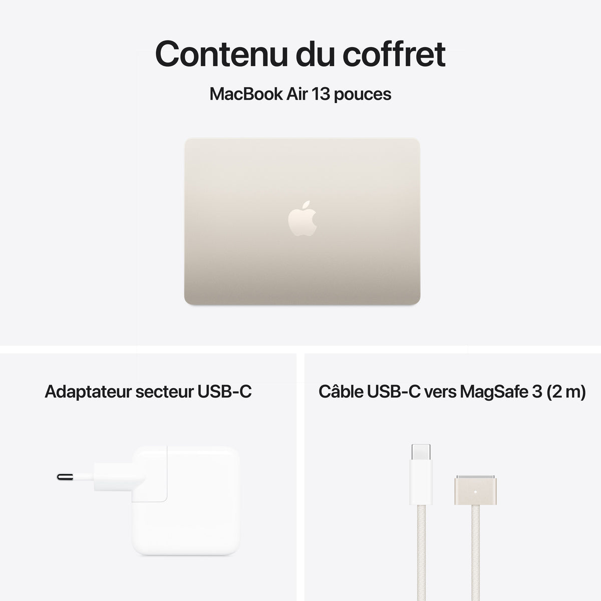 MacBook Air 13 pouces: Puce Apple M4 avec CPU 10 cœurs et GPU 8 cœurs, 256 Go SSD - Lumière stellaire