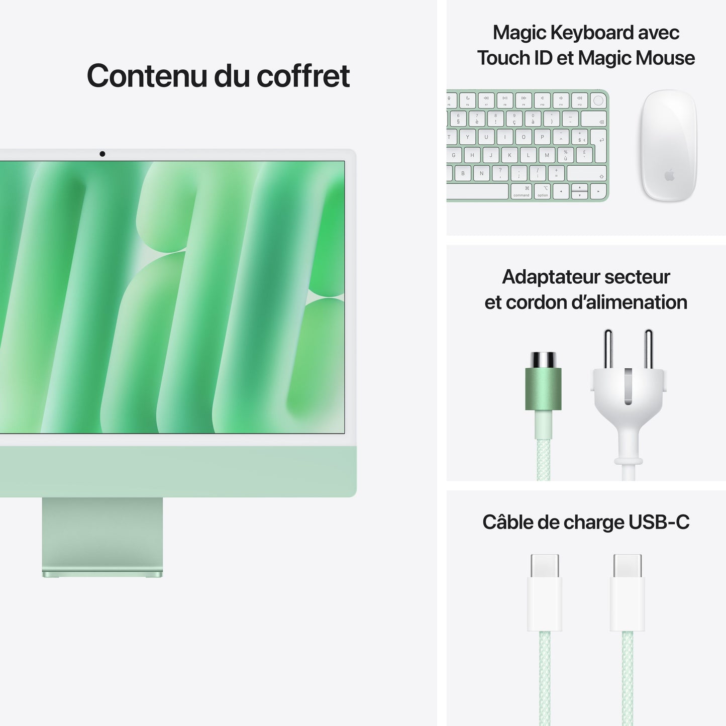 iMac 24" M4 10C/16GB/512GB/GPU10C/Gbit • Suisse-Français • Touch Num • Vert