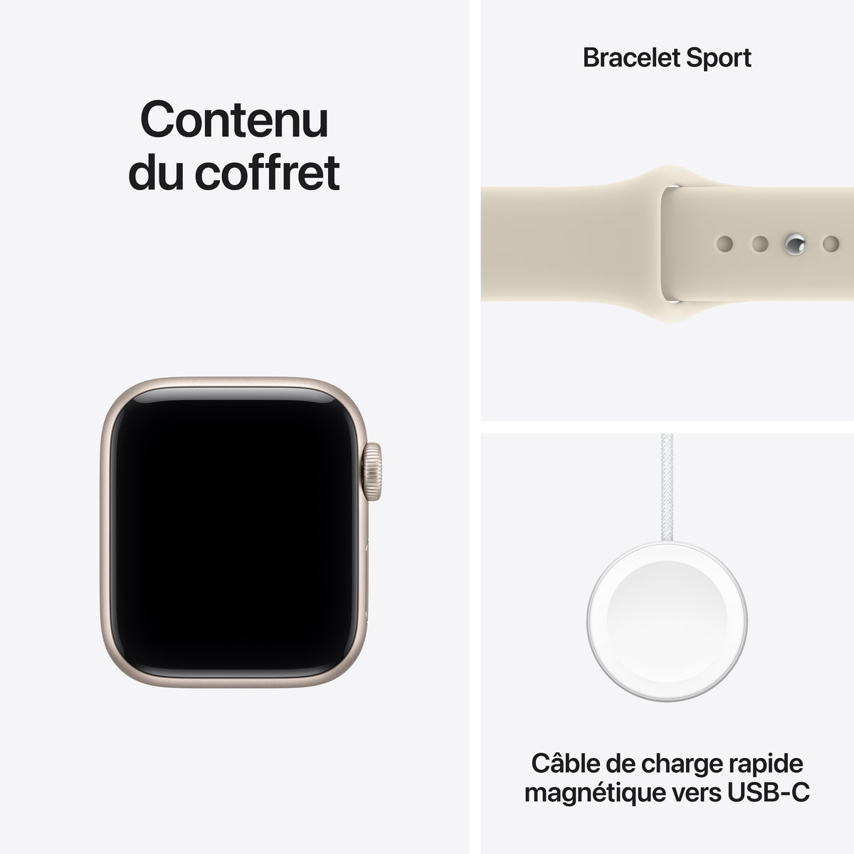 Apple Watch SE 3 GPS, Boîtier en aluminium lumière stellaire de 40 mm, Bracelet Sport sable - M/L