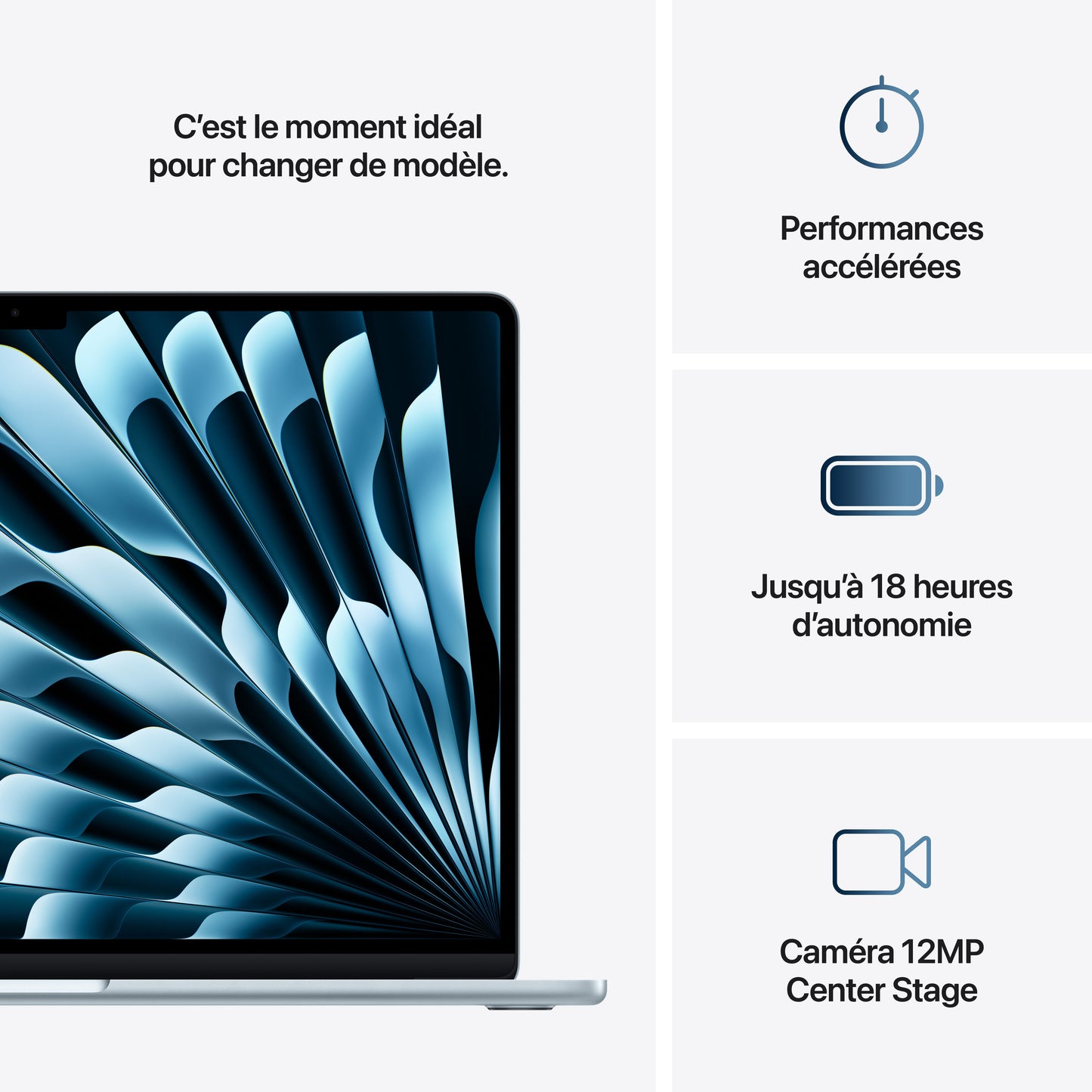 MacBook Air 15 pouces: Puce Apple M4 avec CPU 10 cœurs et GPU 10 cœurs, 256 Go SSD - Ciel