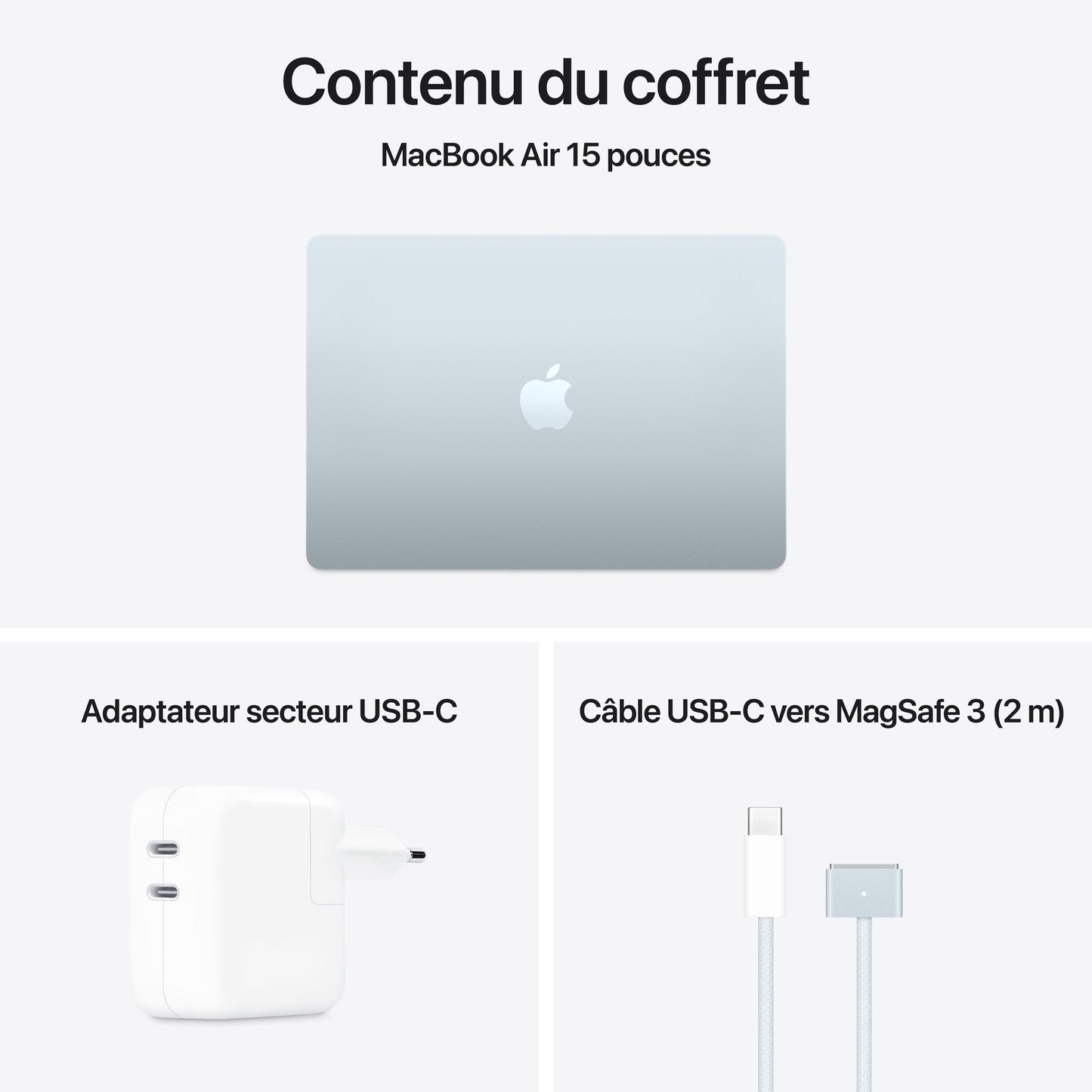 MacBook Air 15 pouces: Puce Apple M4 avec CPU 10 cœurs et GPU 10 cœurs, 256 Go SSD - Ciel
