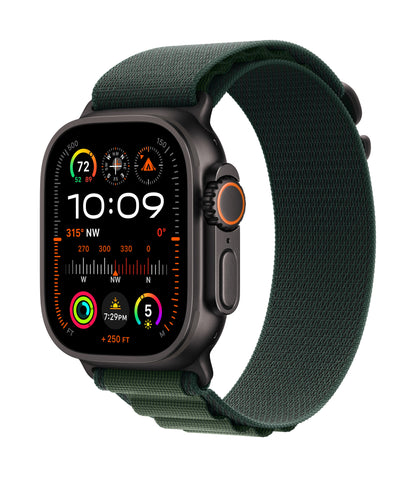 Apple Watch Ultra 2 • Noir • 49 mm • Boucle Alpine Vert foncé • M