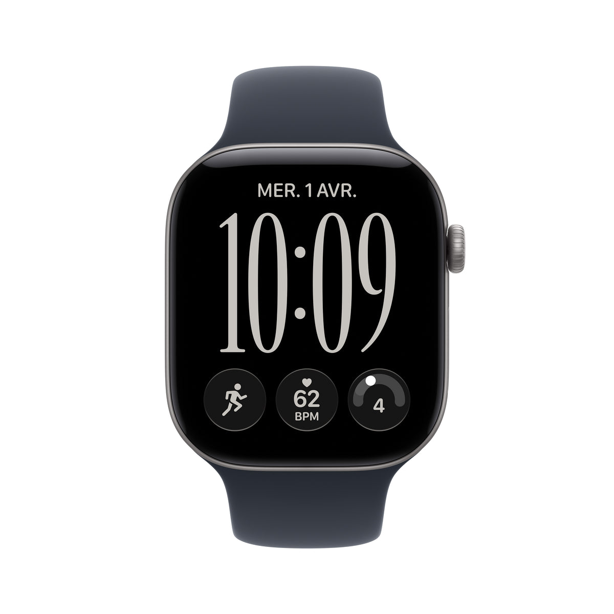 Apple Watch Series 12 GPS, Boîtier en aluminium gris sidéral de 46 mm, Bracelet Sport bleu marine - S/M