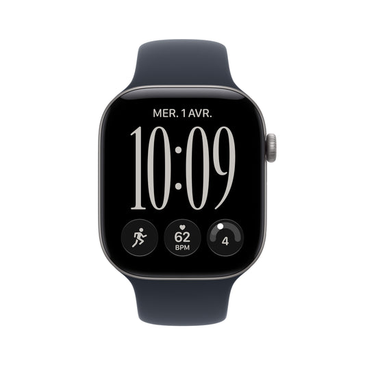 Apple Watch Series 12 GPS, Boîtier en aluminium gris sidéral de 46 mm, Bracelet Sport bleu marine - S/M