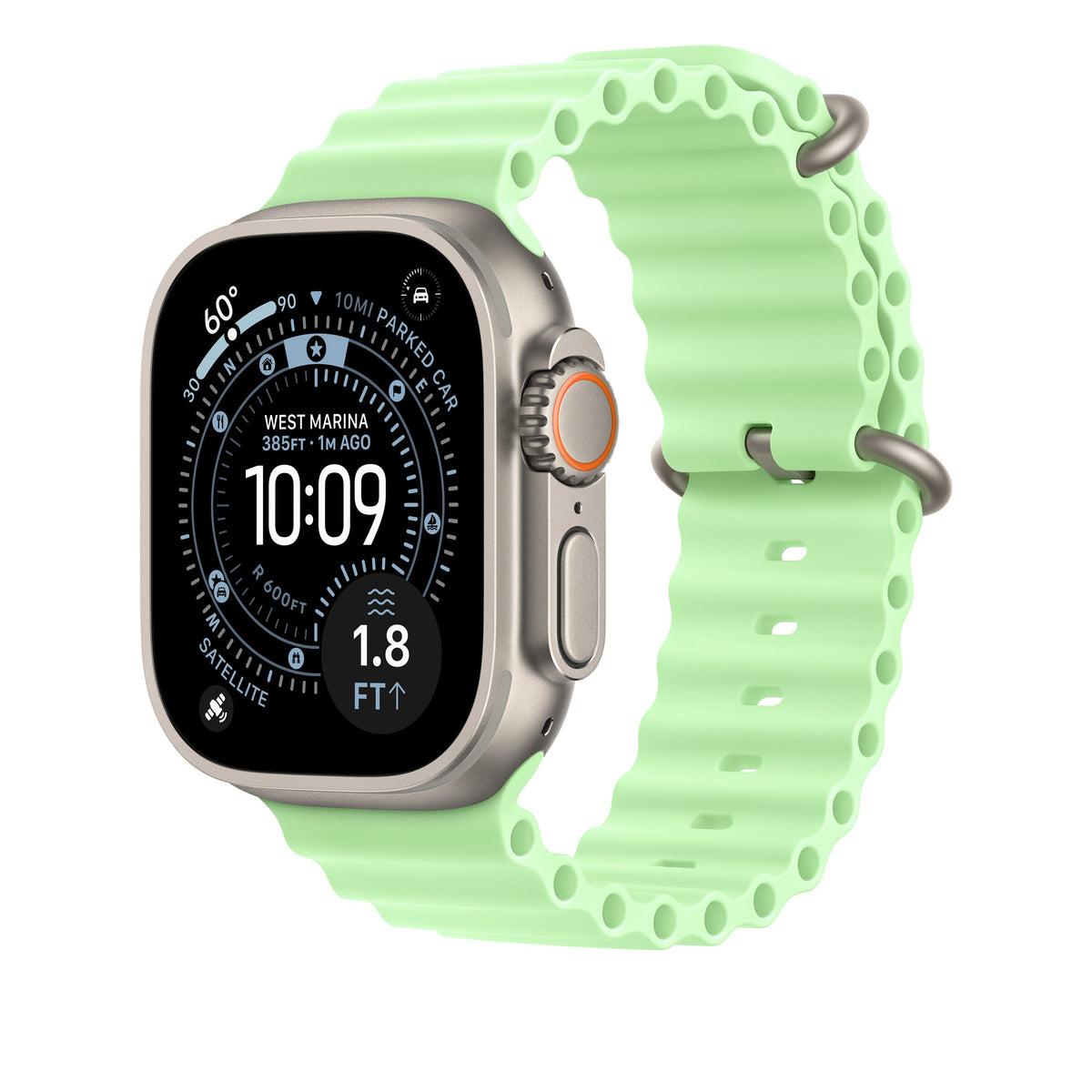 Extension pour Bracelet Océan vert fluo 49 mm - Finition titane naturel