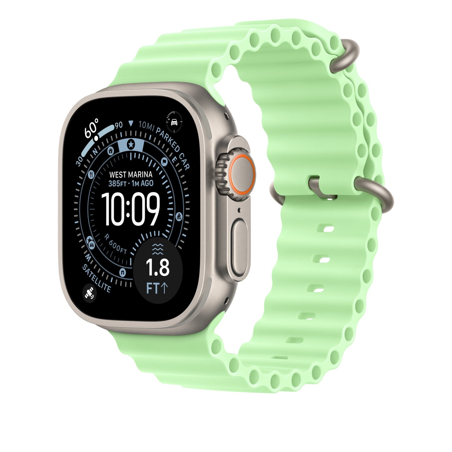 Extension pour Bracelet Océan vert fluo 49 mm - Finition titane naturel