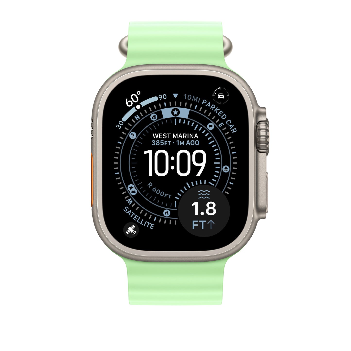 Extension pour Bracelet Océan vert fluo 49 mm - Finition titane naturel