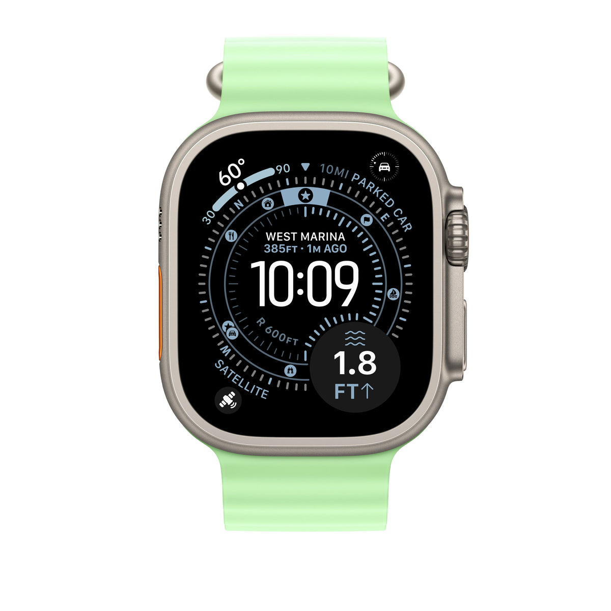 Extension pour Bracelet Océan vert fluo 49 mm - Finition titane naturel