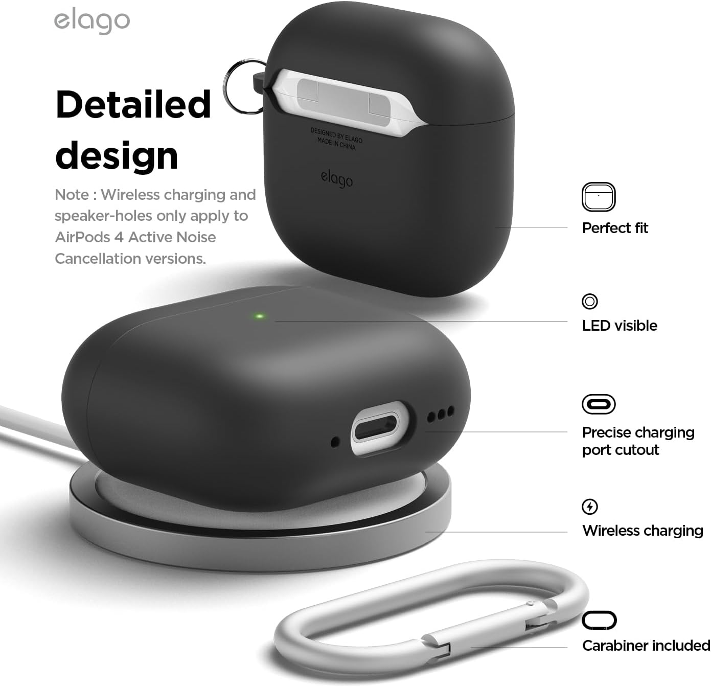ELAGO Airpods 4 Coque de protection • Noir