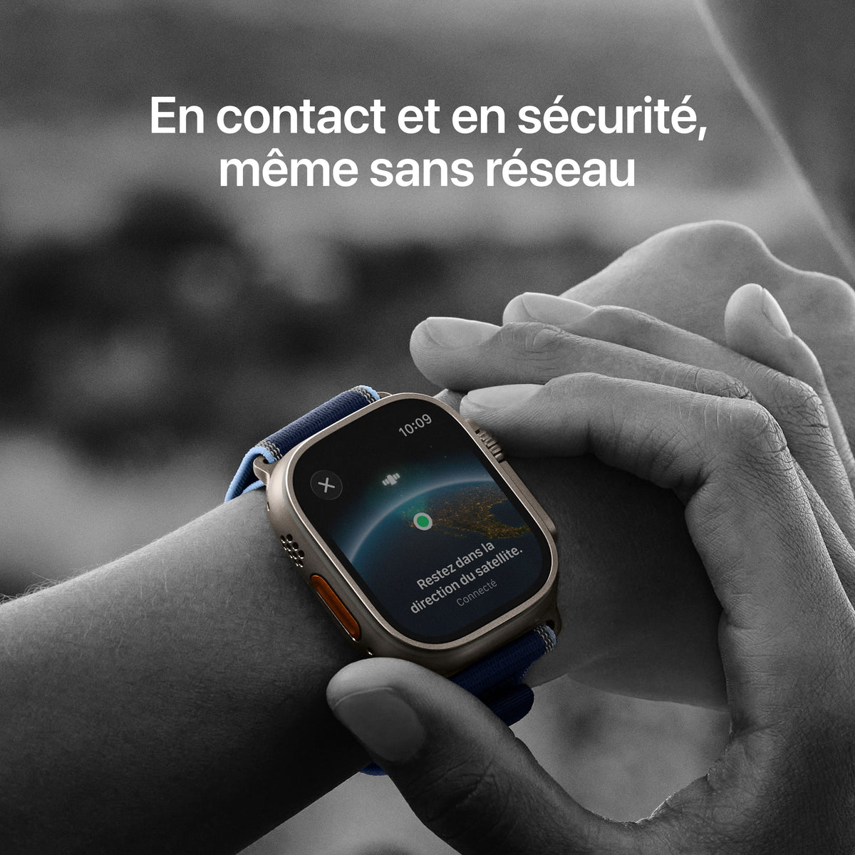 Apple Watch Ultra 3 GPS + Cellular, Boîtier en titane naturel de 49 mm, Bracelet Océan bleu maritime