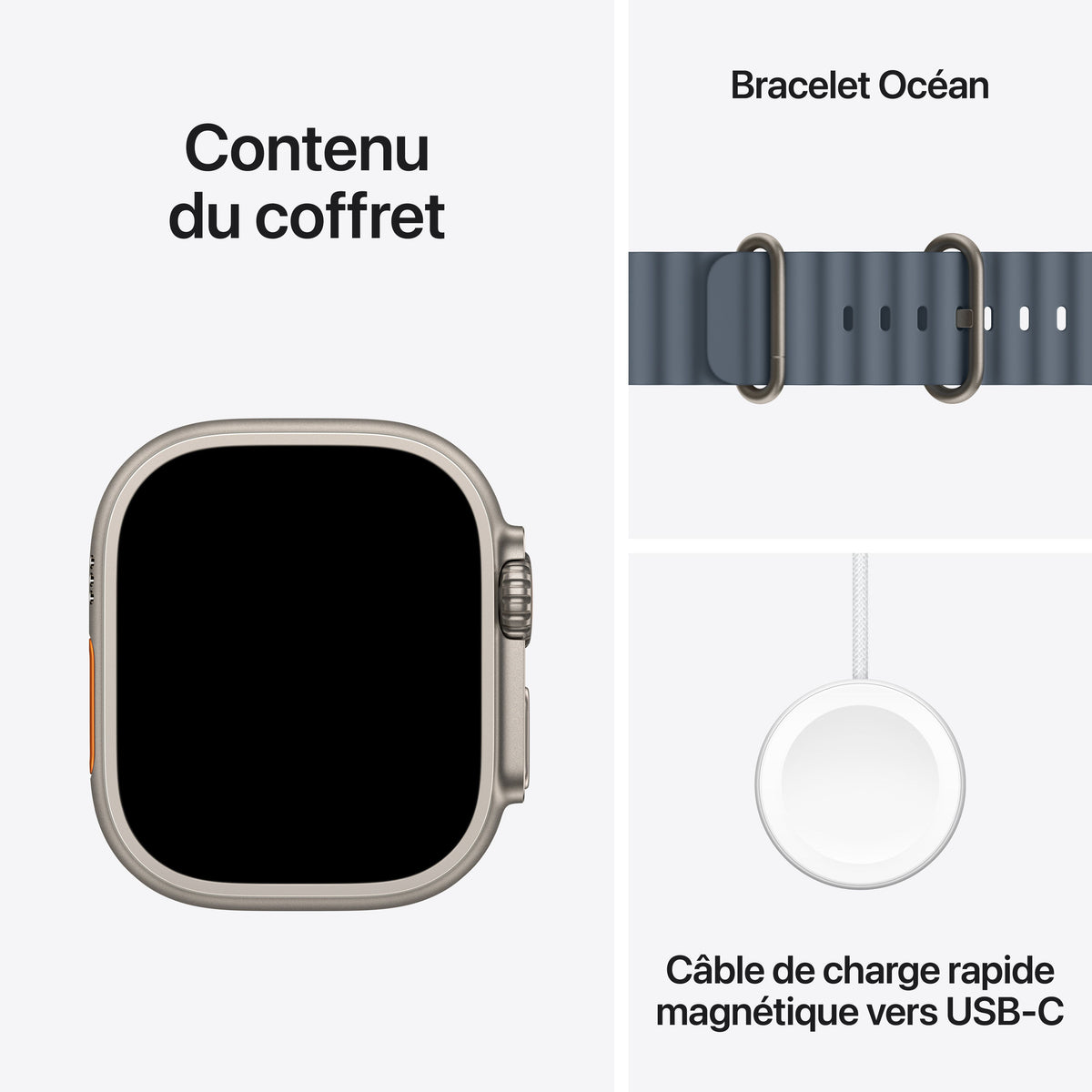 Apple Watch Ultra 3 GPS + Cellular, Boîtier en titane naturel de 49 mm, Bracelet Océan bleu maritime